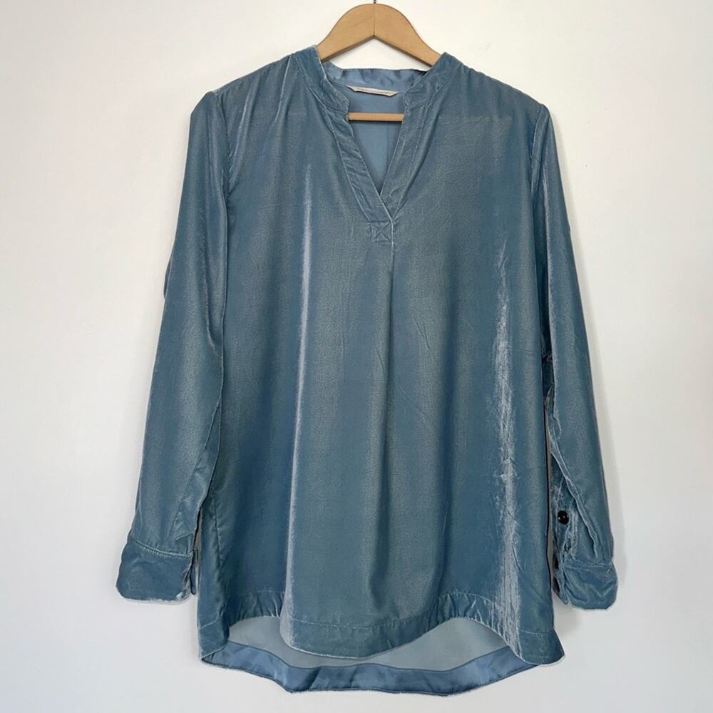 Soft Surroundings Velvet Split Neck Tunic Pullover in Slate Blue